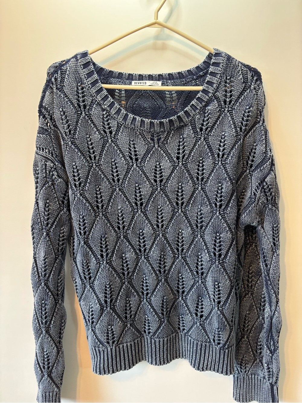 Devoted Textured Blue Crewneck knit Sweater